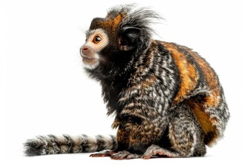 the beside view of a Marmoset, left side view, isolated on white background