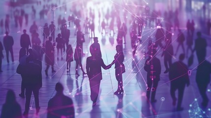 Silhouettes of People Walking with Network Connections.