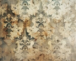 Vintage Wallpaper with Faded Floral Design