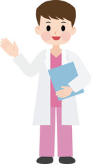 Illustration of a male doctor folding a folder. Vector Illustration.