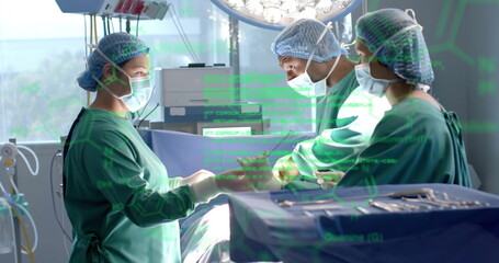 Image of scientific data processing over diverse surgeons in hospital