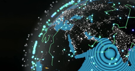 Image of ai data processing over globe with connections