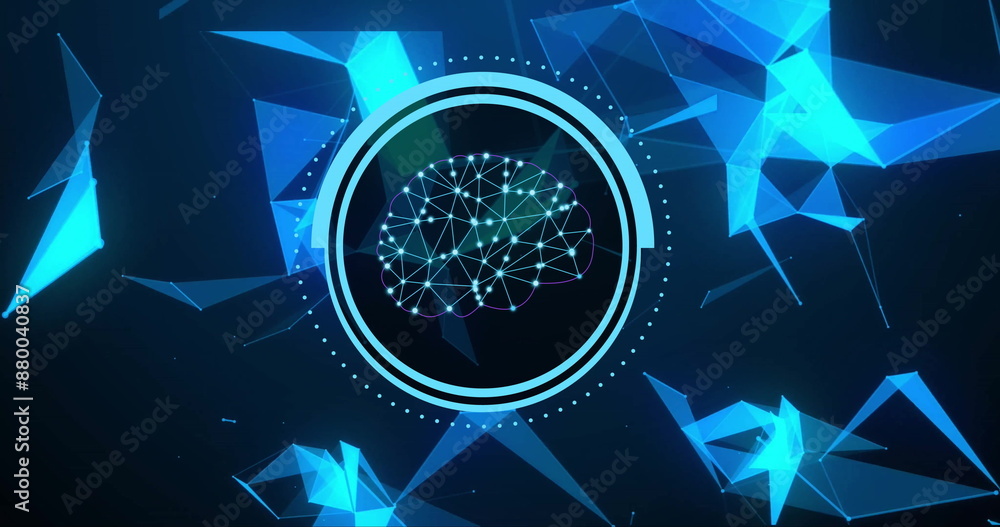 Poster image of human brain and ai data processing over black background