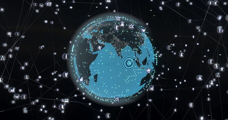 Image of ai data processing over globe with connections