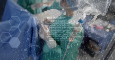 Image of scientific data processing over diverse surgeons in hospital