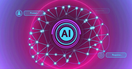 Image of text and ai data processing over black background