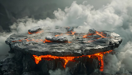 An ominous volcanic landscape with molten lava glowing amidst smoking craters, portraying the raw power of nature's geothermal activity.