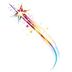 Fototapeta premium Colorful abstract shooting star with vibrant trail, symbolizing creativity, hope, and inspiration against a transparent background. Isolated on transparent background.