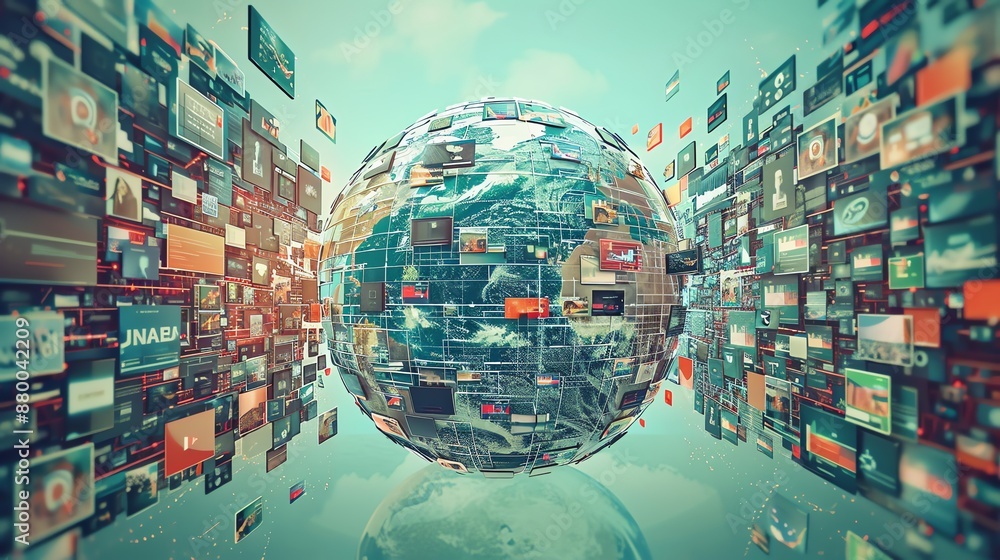 Poster global network of information and data.