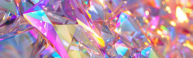 Obraz premium Colorful abstract background featuring shimmering iridescent crystals with vibrant hues of pink, blue, and yellow creating a mesmerizing effect.