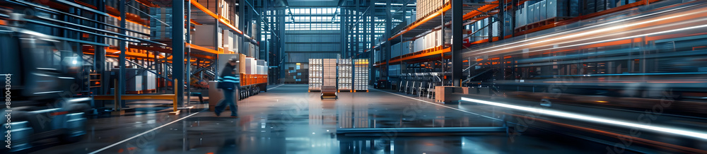Poster modern distribution warehouse with advanced robotic automation system for improved efficiency and sp