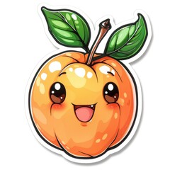 Obraz premium cute apricot sticker, kawaii, functionality stickers, sticker outline, simple background, character, shape
