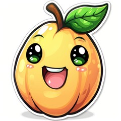 Obraz premium cute apricot sticker, kawaii, functionality stickers, sticker outline, simple background, character, shape