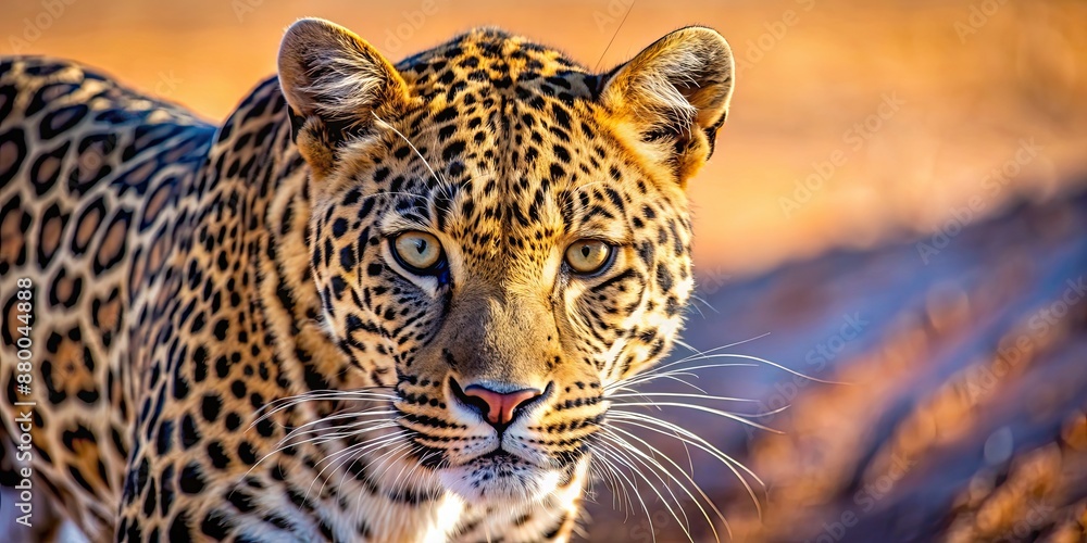 Sticker Leopard in desert closeup, ready to attack, leopard, desert, animal, wild, predator, sand, nature, wildlife, carnivore, fur