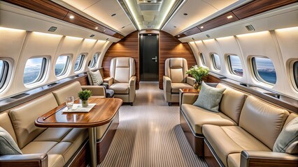 Fototapeta premium Luxurious private jet interior with spacious seating and modern amenities for ultimate comfort and style , private jet