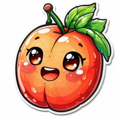 Obraz premium cute nectarine sticker, kawaii, functionality stickers, sticker outline, simple background, character, shape