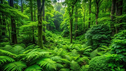 Fototapeta premium Lush green foliage texture in a dense forest setting, foliage, green, texture, nature, leaves, lush, forest, botanical