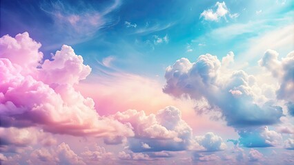 Dreamy pastel pink and blue gradient sky with light fluffy clouds, dreamy, pastel, pink, blue, gradient, sky, clouds