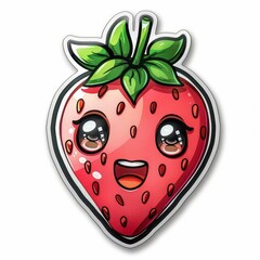Obraz premium cute strawberry sticker, kawaii, functionality stickers, sticker outline, simple background, character, shape