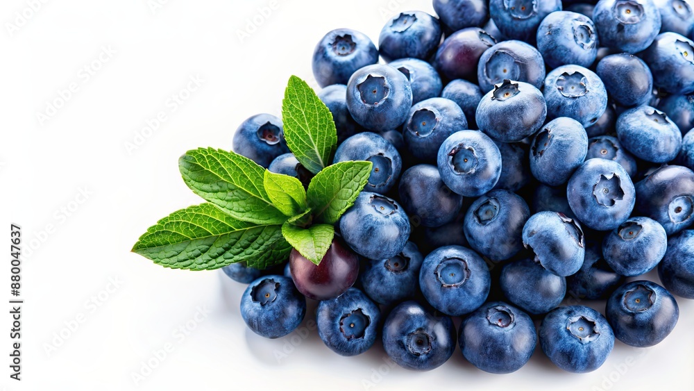 Poster Fresh and ripe blueberries on a white background, blueberry, fruit, fresh, ripe, organic, healthy, antioxidant, berries