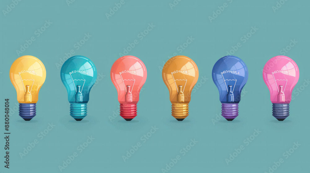 Aufkleber a row of colorful light bulbs with the number 7 on them. the bulbs are arranged in a row and are all