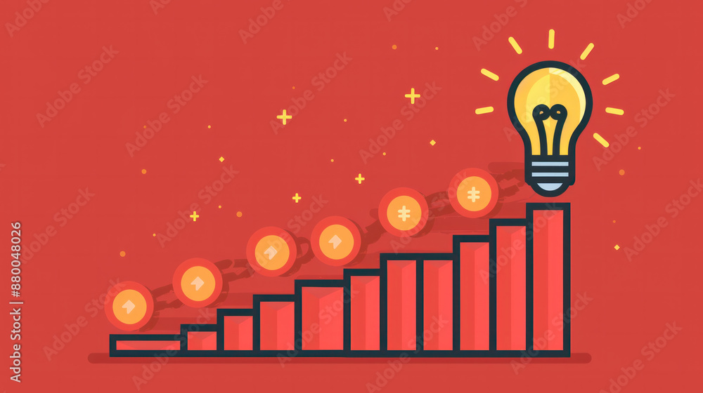 Poster a red background with a light bulb on top of a series of bars. the bars are numbered from 1 to 6
