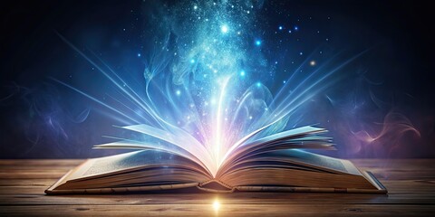 Open magical book with glowing aura on dark background, magic, book, open, glowing, aura, dark, background, fantasy