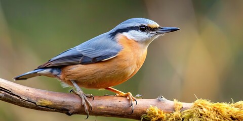Fototapeta premium Eurasian Nuthatch perching on a tree branch, bird, wildlife, nature, close-up, colorful, feathers, small, songbird