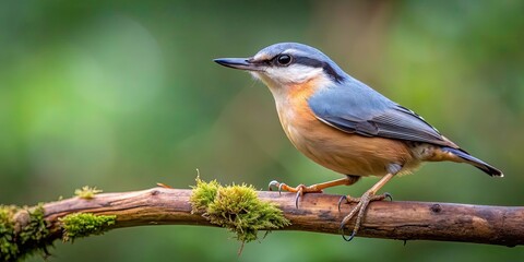 Fototapeta premium Eurasian Nuthatch perched on a tree branch in a forest setting, bird, wildlife, nature, nuthatch, Eurasian, tree, branch