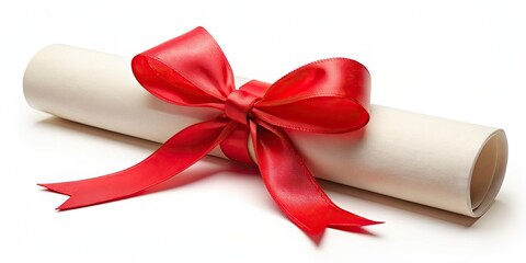 Diploma rolled with a bright red bow , education, achievement, success, graduation, certificate, ribbon, shiny