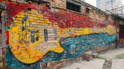 Obraz premium Urban Art: A Guitar on a Brick Wall