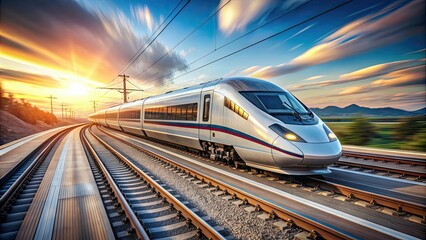 Naklejka premium High speed train traveling on tracks , transportation, technology, railway, speed, modern, transit, locomotive, rapid