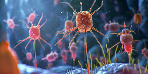 Microscopic View of Infectious Viruses and their Complex Structures
Detailed Visualization of Virus Interactions at a Cellular Level