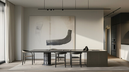 Home Interior with Oversized Artwork, Modern Residential Decoration