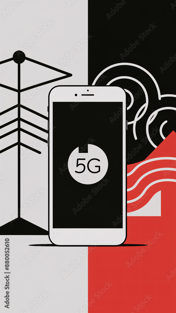Aufkleber minimalist 5g smartphone illustration with abstract signal elements and bold monochrome background e