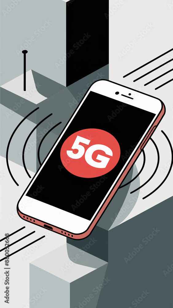 Poster modern 5g smartphone illustration with dynamic signal waves and geometric background highlighting ad