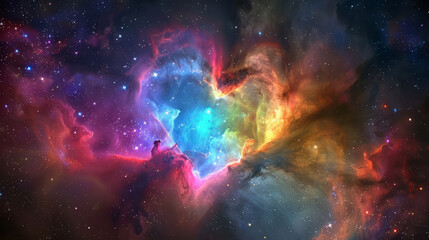 Obraz premium nebula in the form of a rainbow heart in space