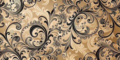 Elegant swirls pattern in beige and black colors exuding sophistication and beauty, elegant, swirls, pattern