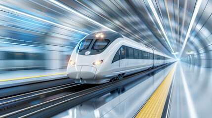 Fototapeta premium High-speed trains in advanced terminal, transportation solutions in logistics