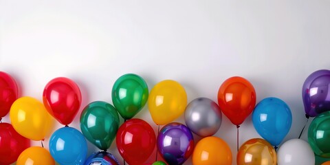 Colorful Happy Birthday Party Balloons Arranged on White Background with Copy Space