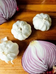 Garlic Bulbs on Cutting Board