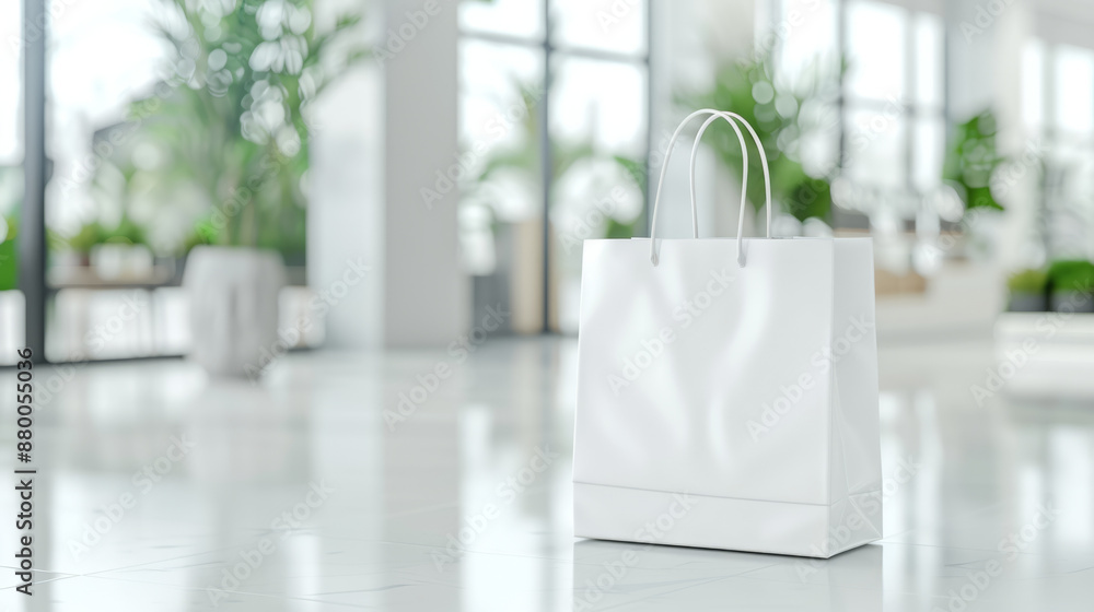 Poster mockup shopping bag with customizable logo in retail setting for branding