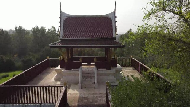 Aerial Panning Shot Of Famous Buddhist Temple , Ben Shemen Forest, Israel