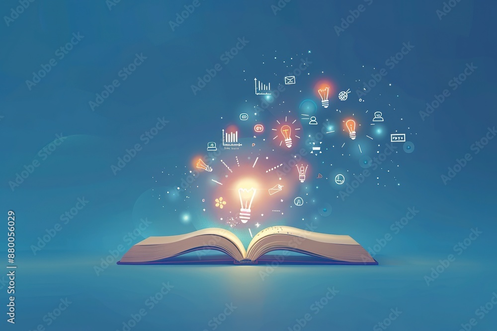 Poster a book is open to a page with a light bulb on it