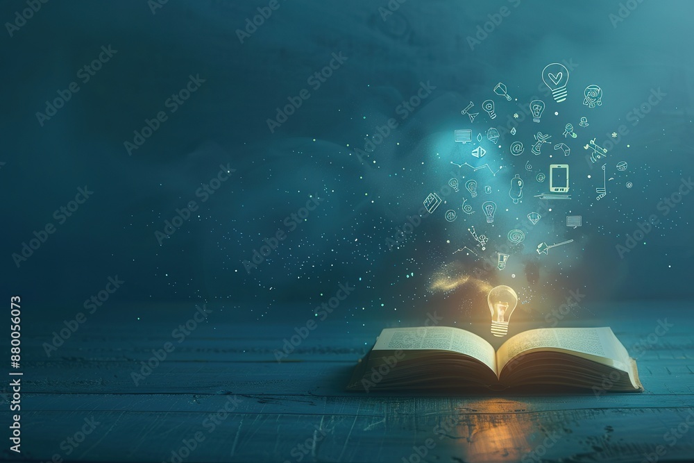 Poster a book is open to a page with a light bulb on it