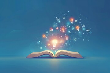 A book is open to a page with a light bulb on it