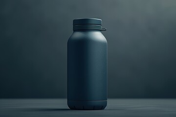A black bottle with a silver cap sits on a table