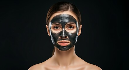 Woman with charcoal face mask. Skin care concept.