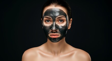 Woman with charcoal face mask. Skin care concept.