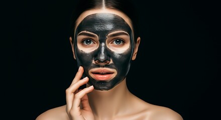 Woman with charcoal face mask. Skin care concept.